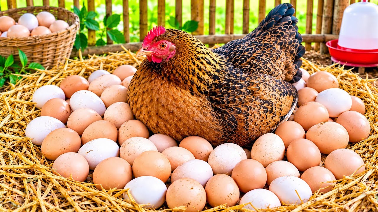Beautiful Young Hen Hatching Too many Eggs - Hen Harvested 100 Eggs to baby chicks
