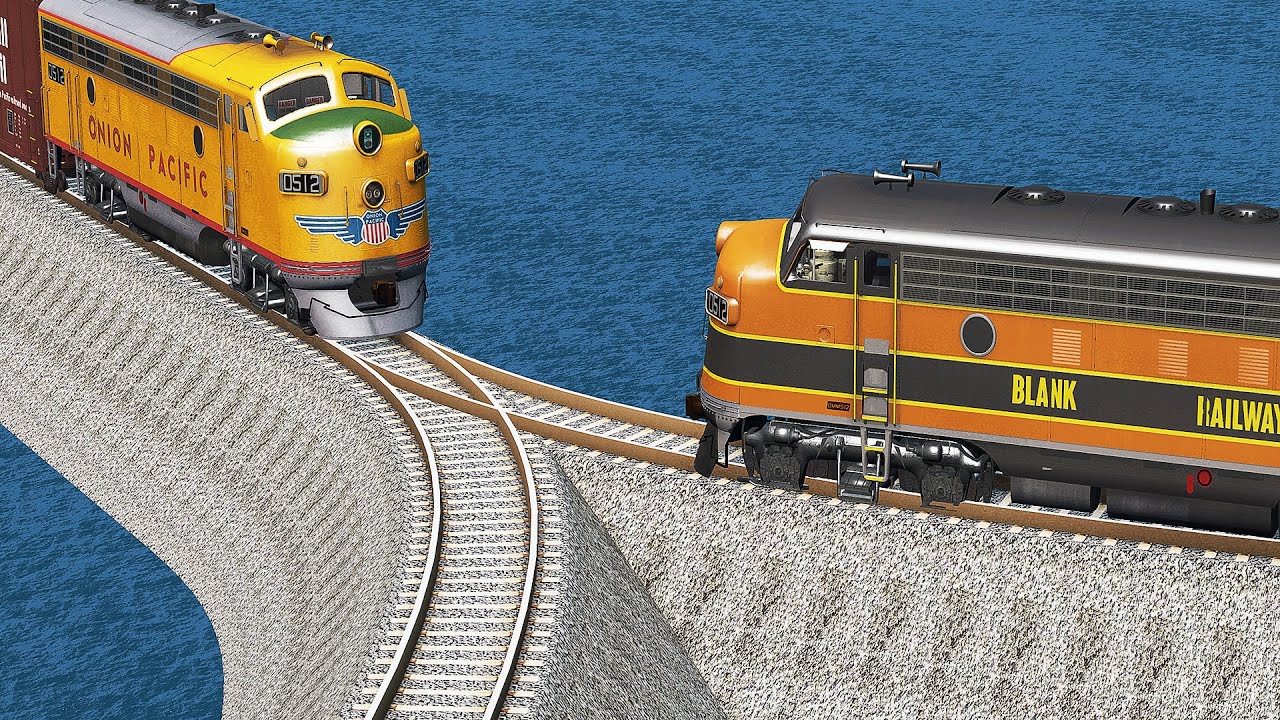 Double Train vs Impossible Y Shape Track vs Deepwater  - BeamNG.Drive