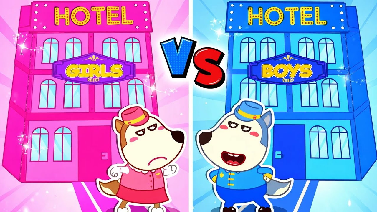 Hotel Verde y Hotel Rosa🩵🩷Los chicos no se alojan en hoteles de chicas | Wolfoo 2D en español