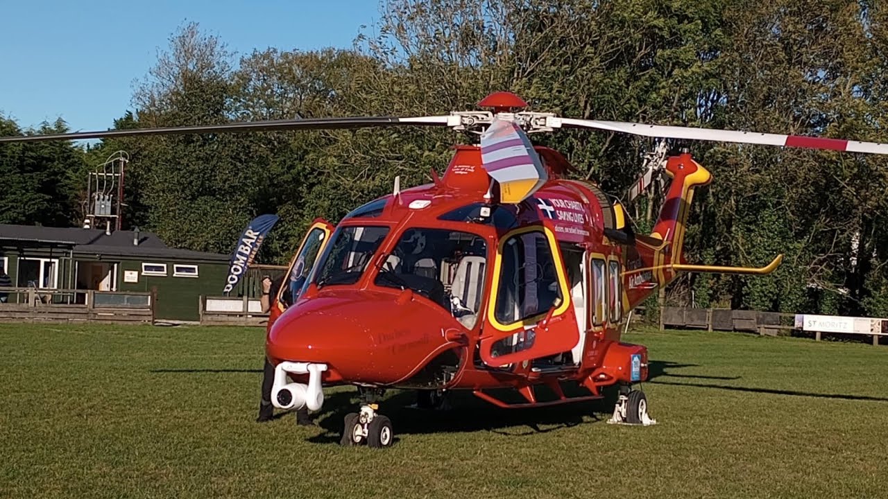 Cornwall Air Ambulance AW169 | Landing, shutdown, startup and departure from Wadebridge Camels