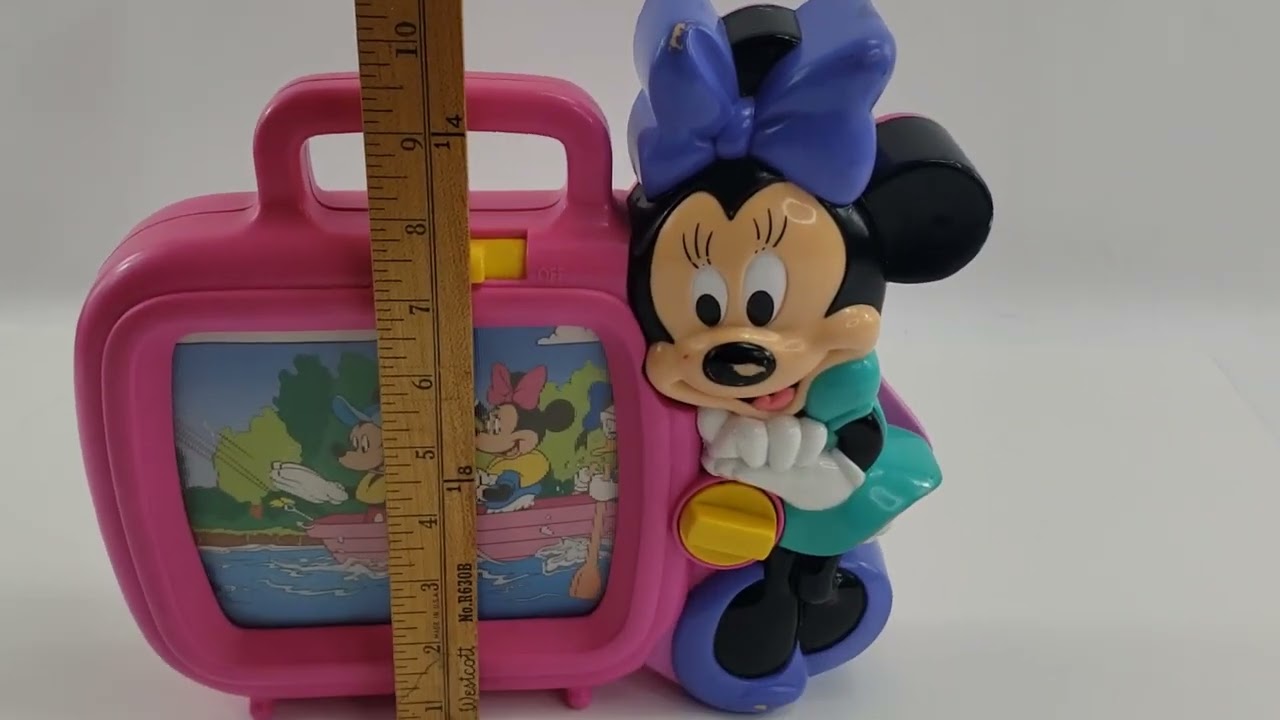 Vintage Disney Arco Minnie Mouse Musical Wind Up Scroll TV Working Toy Pink