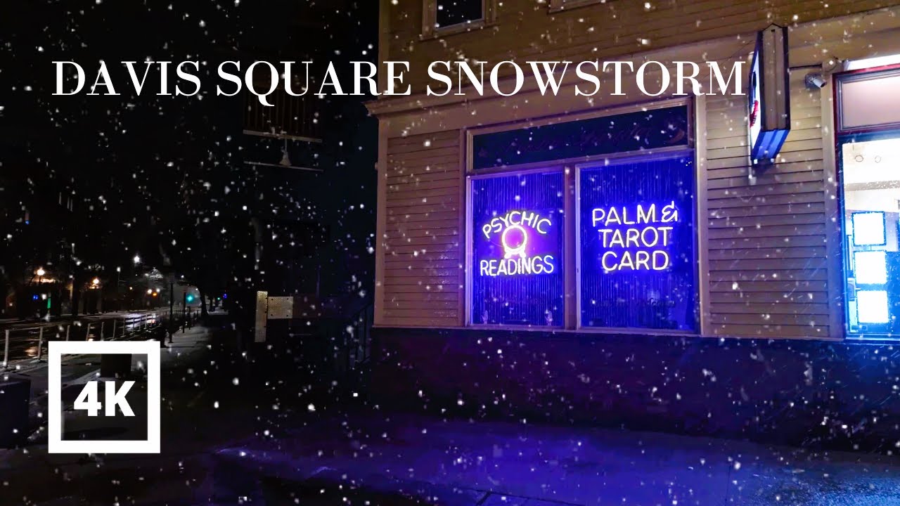 Heavy Snowfall | A Midnight Winter Walk in Davis Square | City Sounds ❄️ ASMR