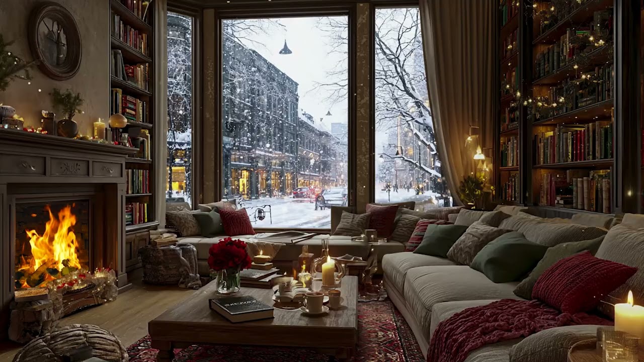3 Hours Dreamy Piano Fireplace ❄️🔥 Snowy Night for Chill Sleep