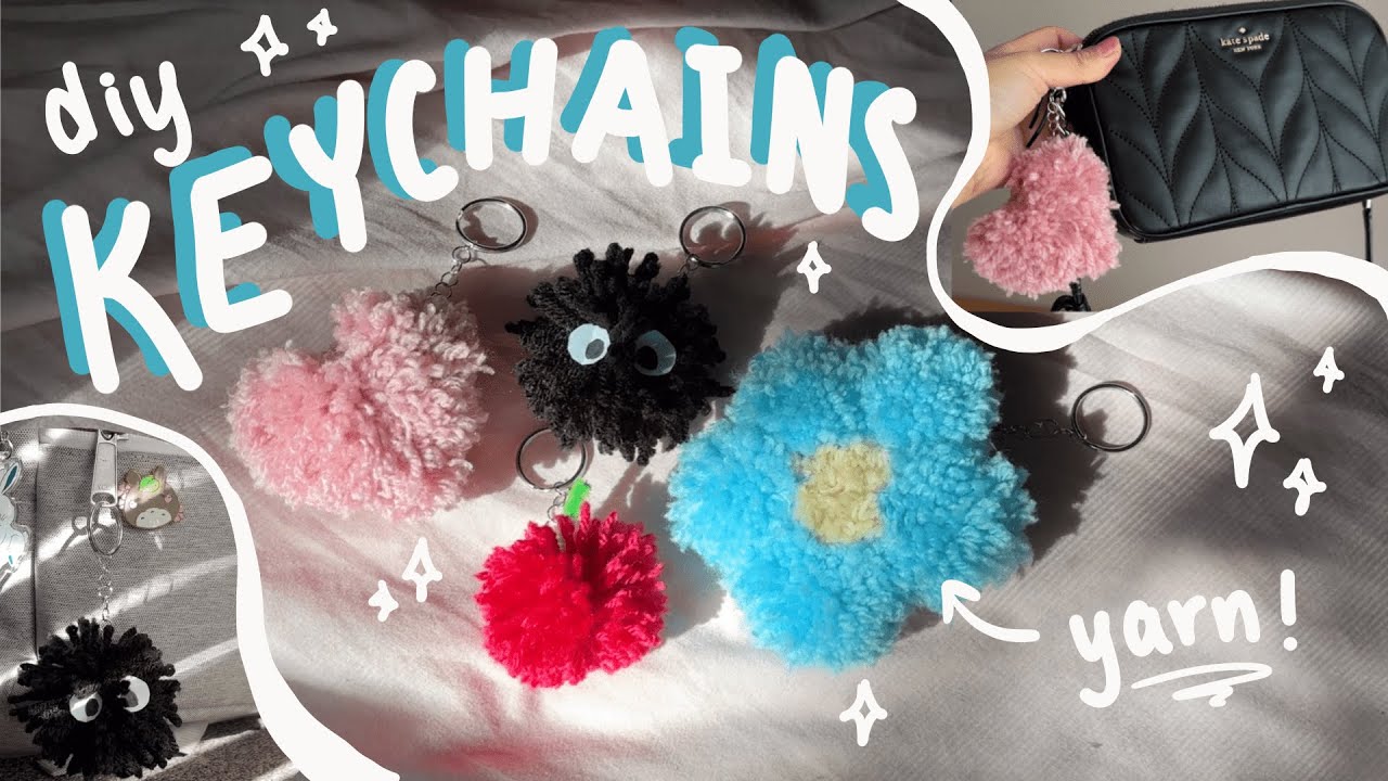 DIY pom pom keychains!! super simple, easy, and cute ~ tiktok inspired