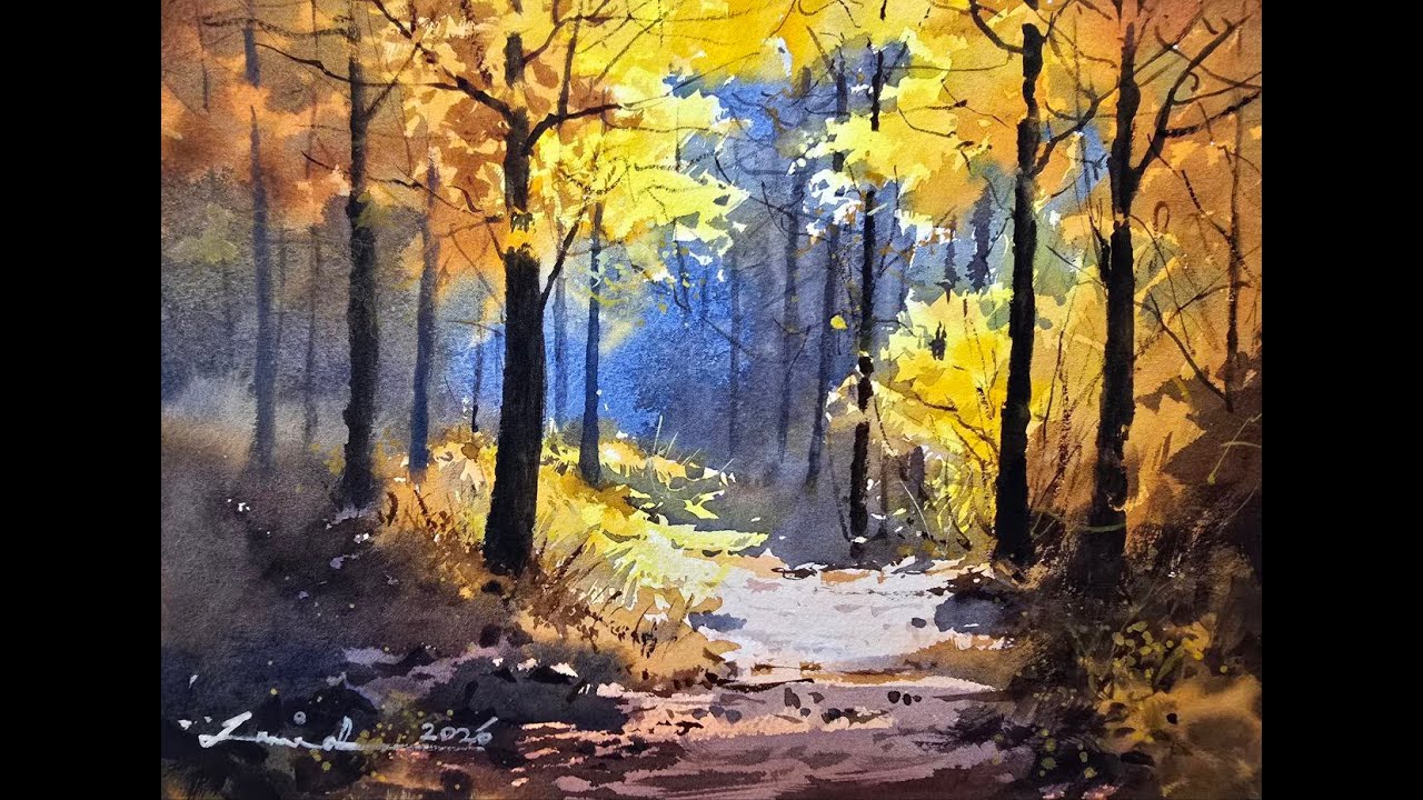 How to Paint a Glowing Autumn Forest – Watercolor Tutorial