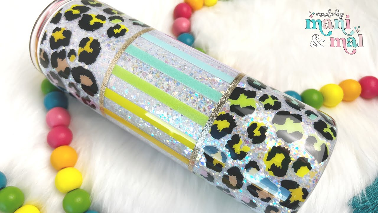 Rainbow Leopard and Stripes Glitter Tumbler Tutorial