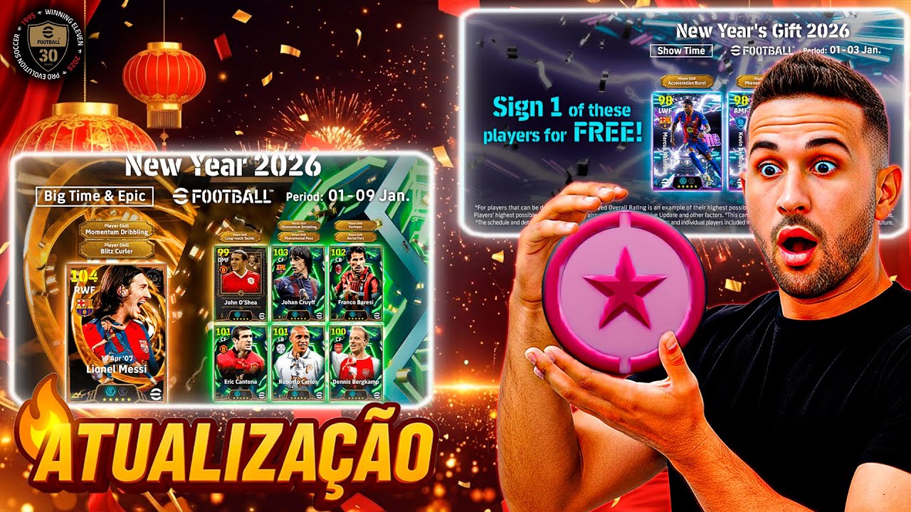 🚨ATUALIZAÇÃO! 😱 SEMANA DE ANO NOVO, SHOW TIME GRÁTIS E MESSI BIG TIME NO EFOOTBALL 2026 MOBILE