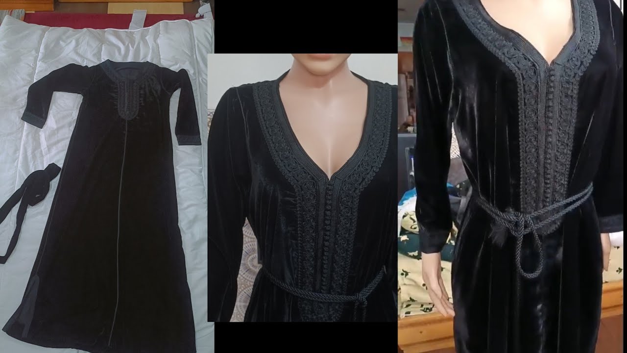 خياطة قفطان مبرة col décolleté لمقاس 42/44و قفطان ل11سنة بالترسان و السفيفة 