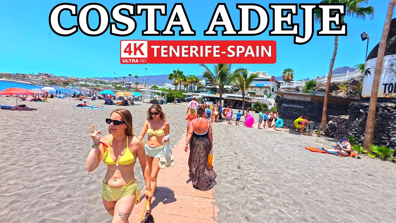 TENERYFA - COSTA ADEJE | Gorąca pogoda i tętniące życiem letnie klimaty ☀️ Spacer 4K ● Lipiec 2026