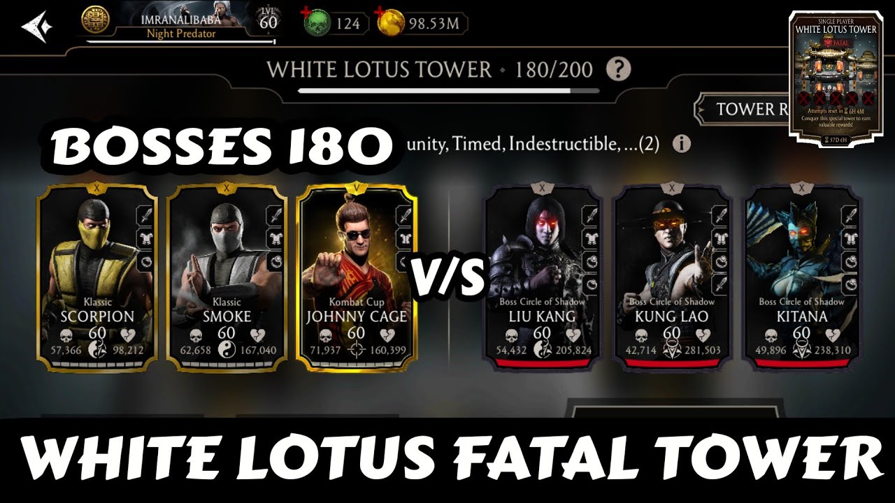 Fatal White Lotus Tower | 180 Bosses | Beat By Gold Team | Mk Mobile