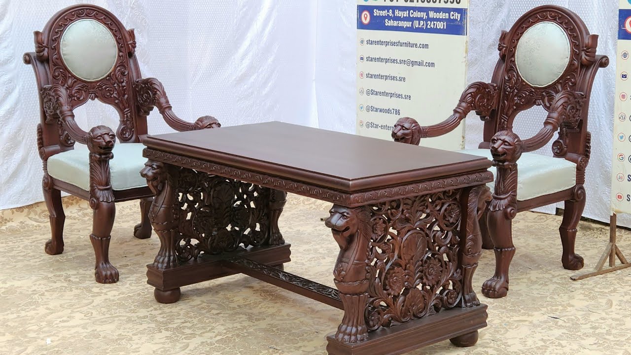 Antique Carved Office Table With Lion Face || Antique Lion Chair Designs By Star Enterprises
