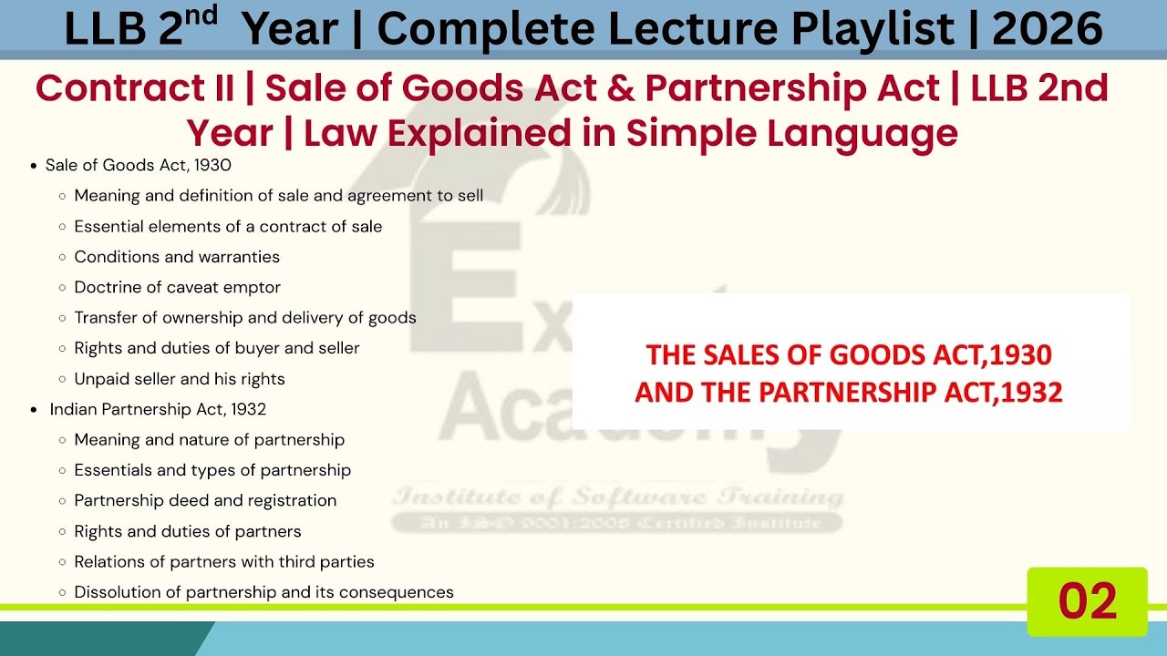 Contract II | Sale of Goods Act & Partnership Act | LLB 2nd Year | Law Explained in Simple Language