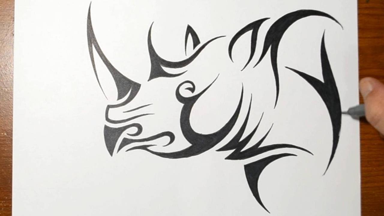 How to Draw a Rhino - Tribal Tattoo Design Style