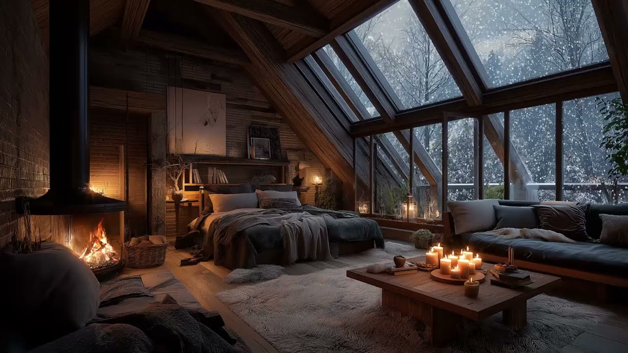 Winter Cabin Stillness 🔥 Warm Fireplace Sounds for Relaxation & Comfort