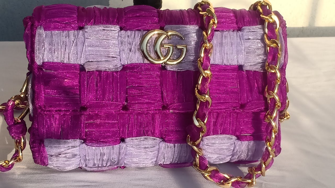 طريقة عمل شنطه كنفاه سواريه من شرايط الاورجانزا  ااسهل طريقه للمبتدئين 😍👍 