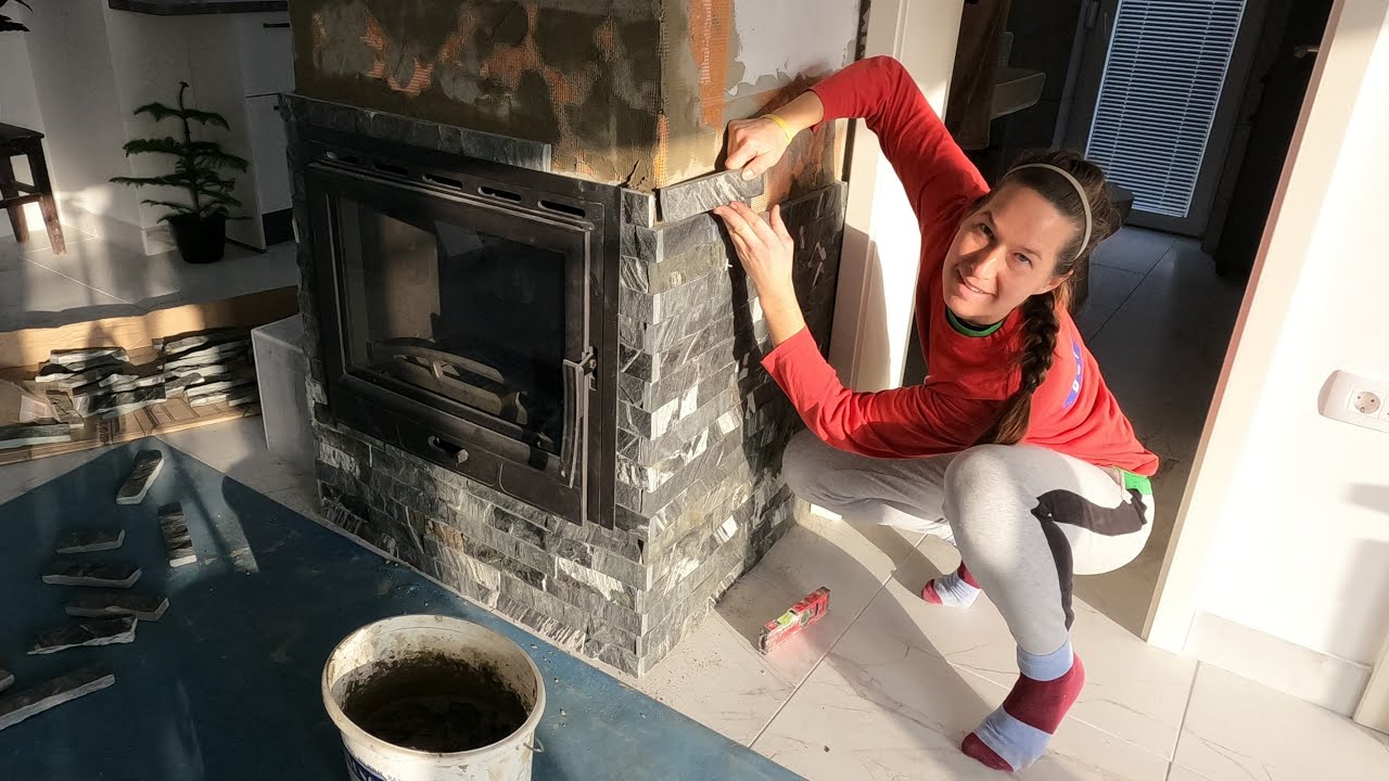 I Started Lining FIREPLACE with Stones | female solo county house renovation