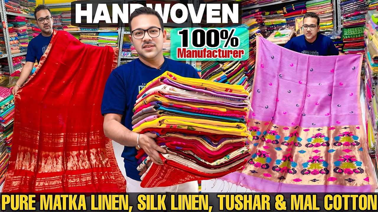 100% Pure Matka Linen With Silk Mark Certified / Pure Silk Linen / Pure Tushar Saree Manufacturer