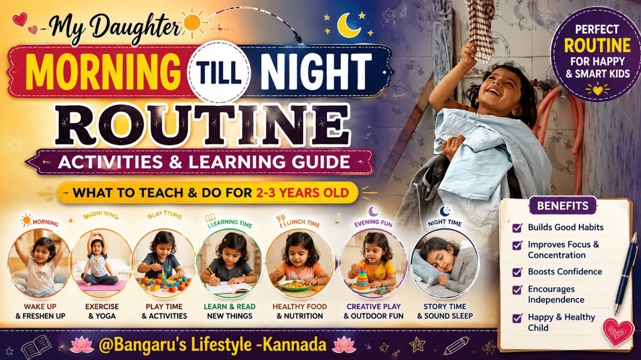 My Daughter Morning Till Night Routine - Activities / What to Teach 2-3 Years Old - Bangaru's vlog