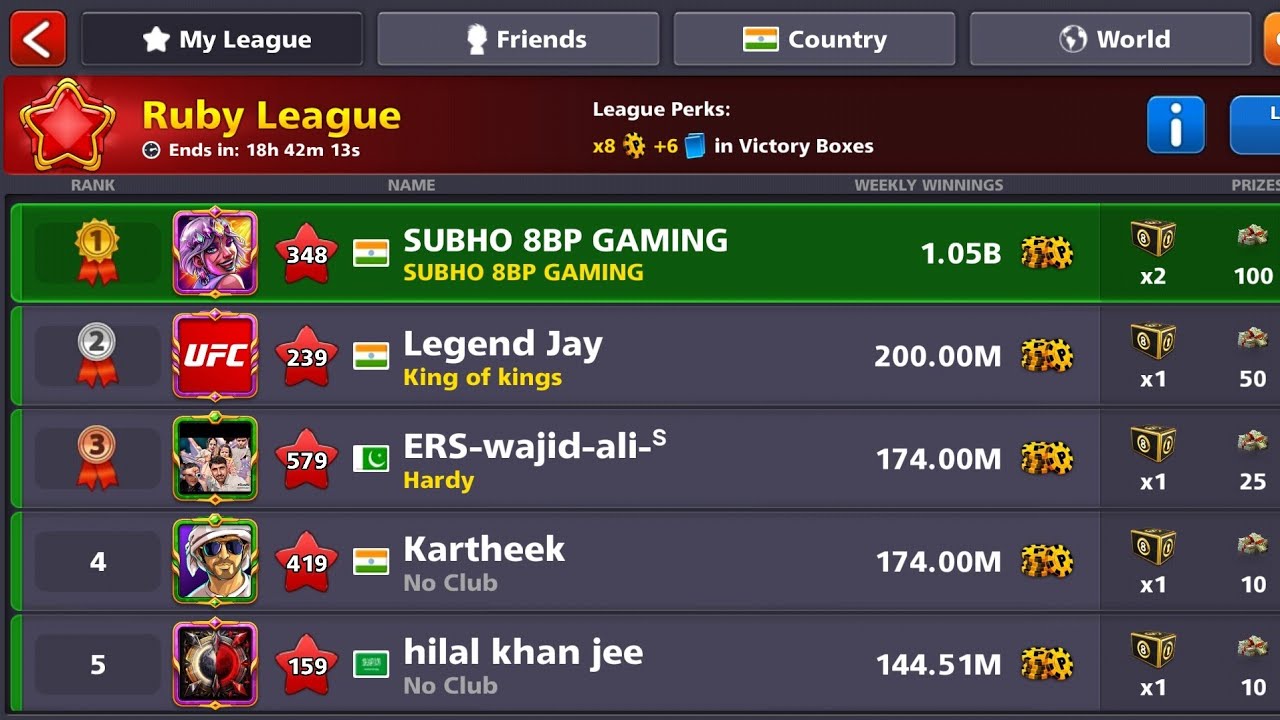 RUBY LEAGUE TOP 😱 8 BALL POOL