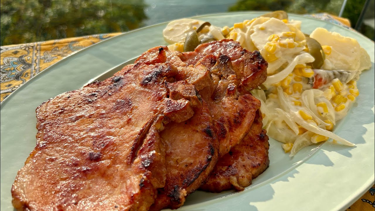 LA COMIDA DE HOY: CHULETAS AHUMADAS AGRIDULCES Y PAPAS A LA CREMA