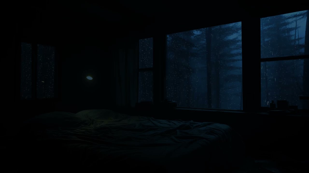Calm Night Rain at a Riverside Cabin 🌧 (No Ads) | Dark Bedroom Atmosphere for Sleep & Relaxation
