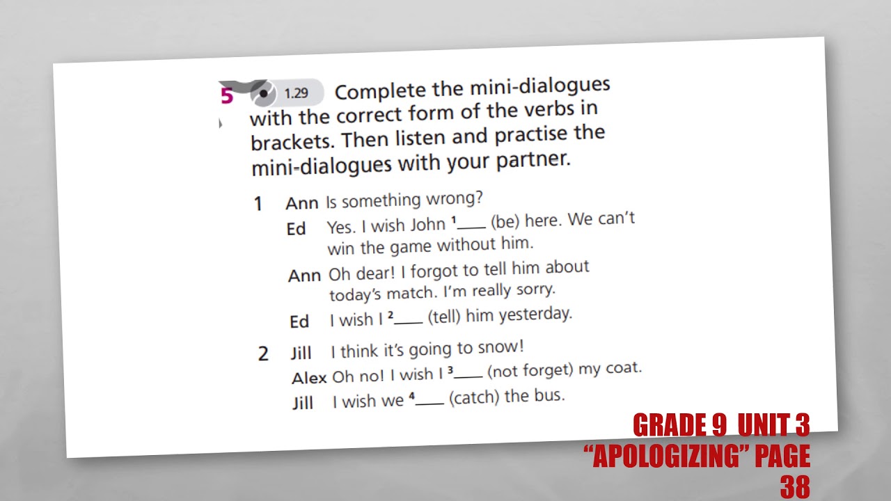 Grade 9  Unit 3 &ldquo;Apologizing&rdquo; Page 38 Ex 5