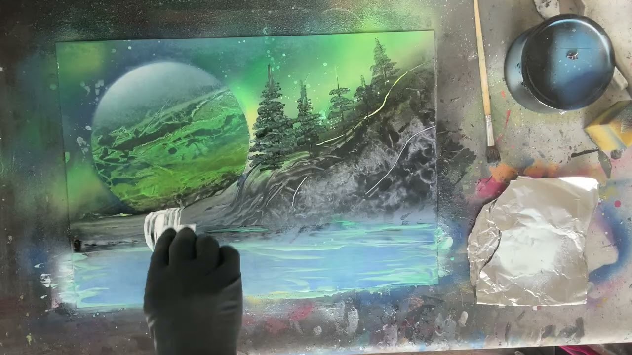 Spray Paint Art Painting Wolf Howling at the Moon 4 minutes FULL VIDEO