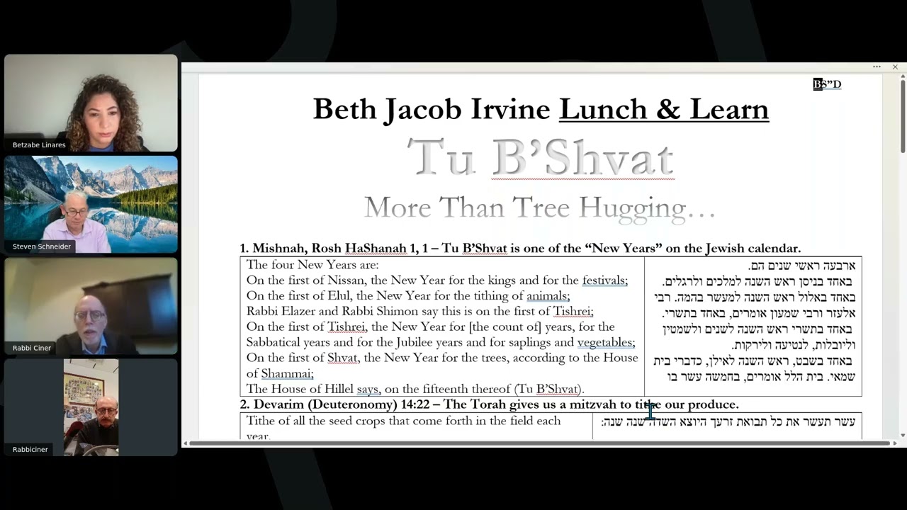 Lunch&Learn: Tu B'Shvat: The 15th Day of Shvat: The New Year for the Trees? Let's dig deeper...