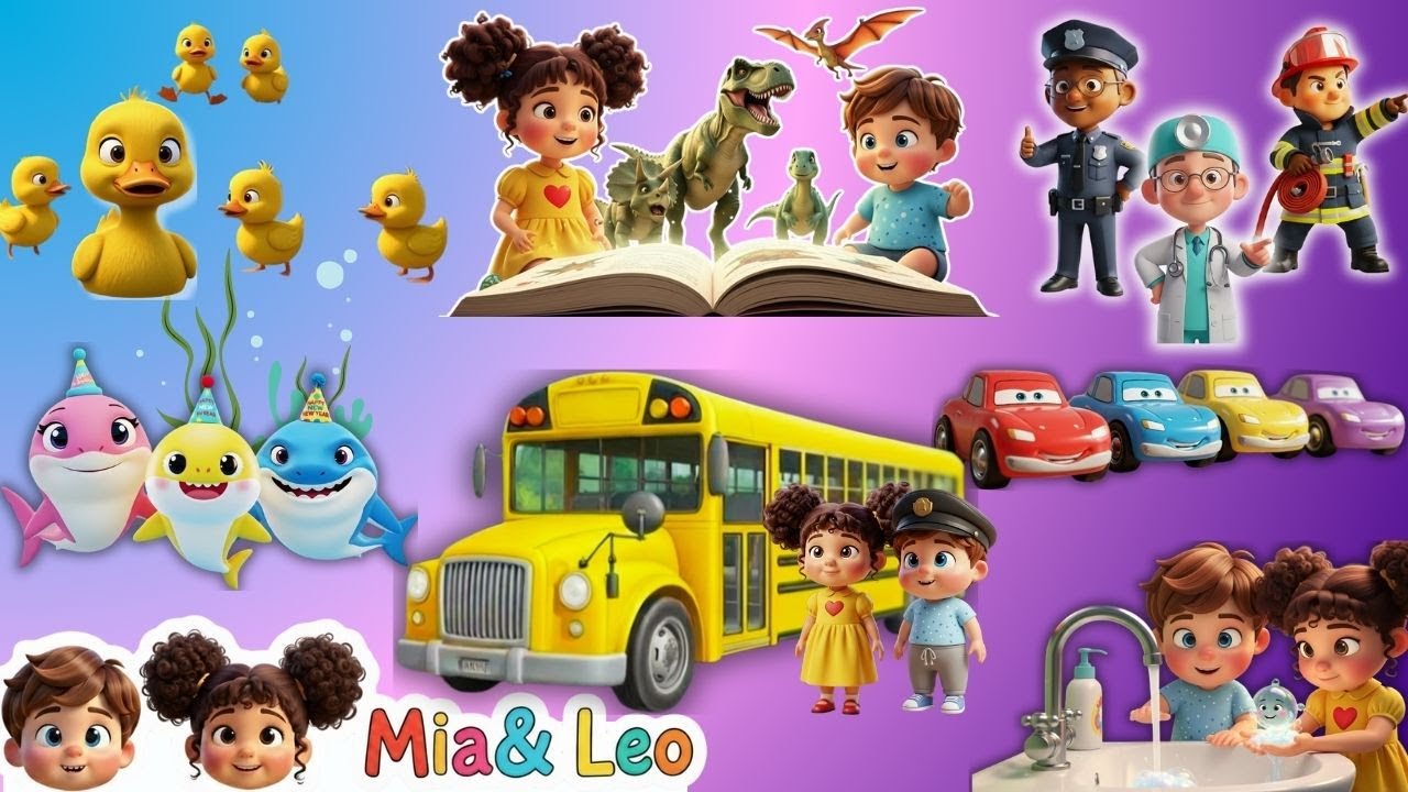 Sing Along with Mia & Leo! 🚌 Wheels on the Bus + Top 10 Min Kids Songs 🦖 🐬 🐥 Compilation