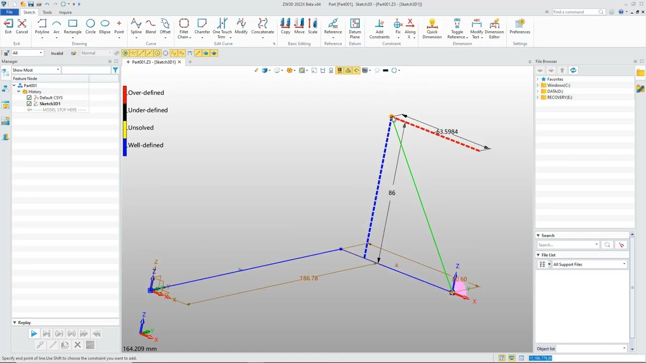 Lesson 2   Sketch   Part 4 3D Sketch   ZW3D Tutorials   CAD Module