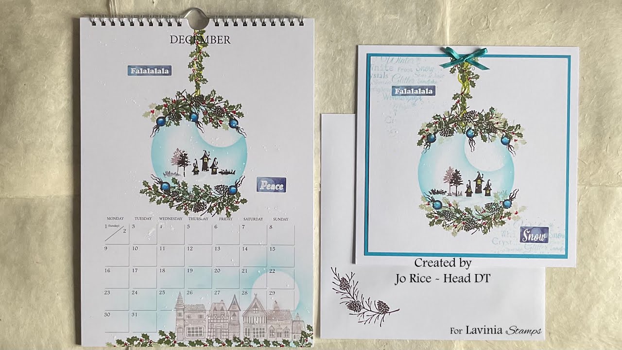 Маленькие домики фей в елочной безделушке от Джо Райс #laviniastamps #christmascards #calendar