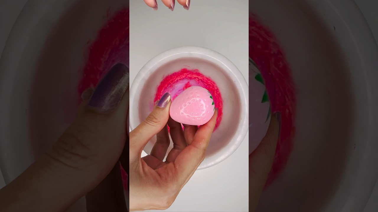 Smashing Strawberry🍓🧡Li Balm! #satisfying #makeupslime #lipbalm  #cute #viral #shortvideo #shorts