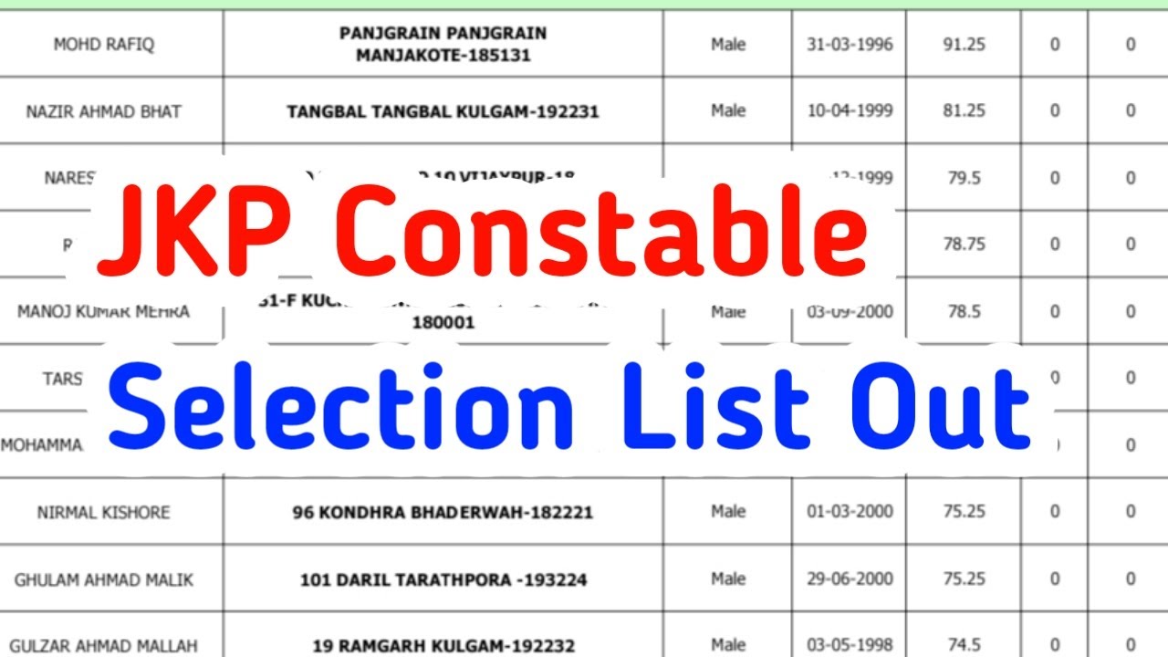 JKP Constable Selection List Out | Official Notification