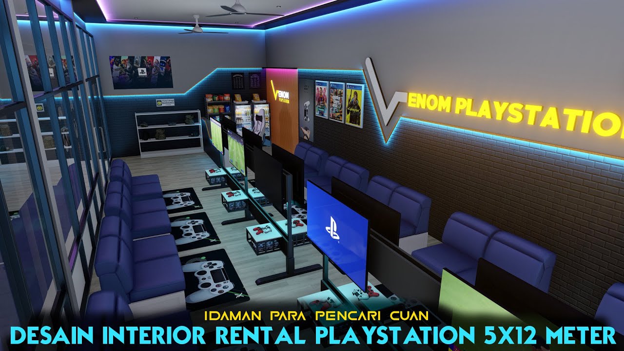 🎮 DESAIN INTERIOR RENTAL PLAYSTATION 5x12 METER DENGAN KONSEP GAMING MODERN