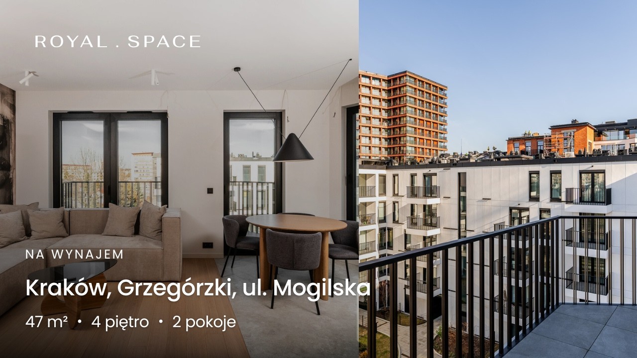 NA WYNAJEM | Młyny Mogilska | Wysoki standard | Cichy widok | 47 m² | 2 pokoje