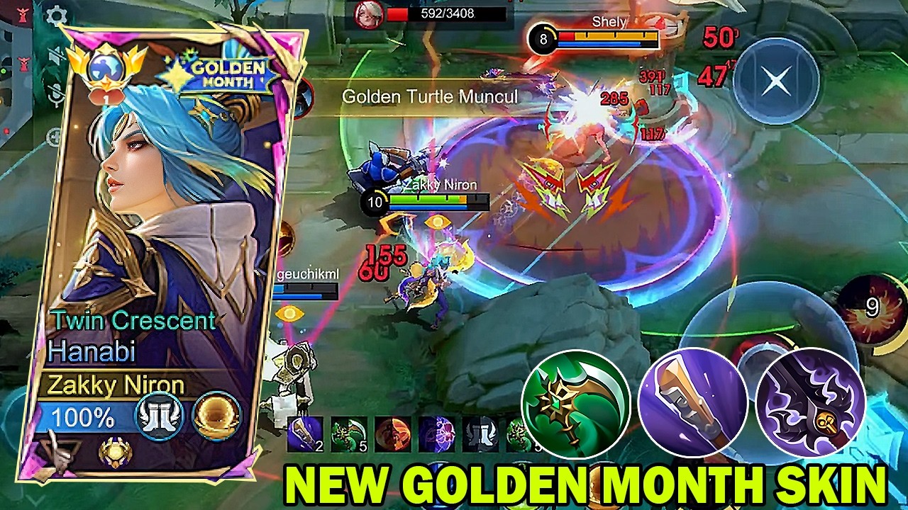 WTF DAMAGE!! Twin Crescent Hanabi New GOLDEN MONTH Skin!! - Build Top 1 Global Hanabi ~ MLBB