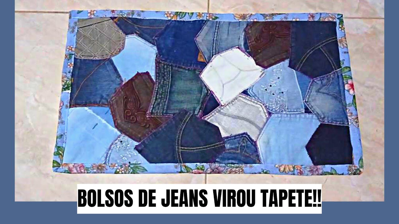 TAPETE COM BOLSOS JEANS,SUPER FÁCIL E FICA LINDO😃