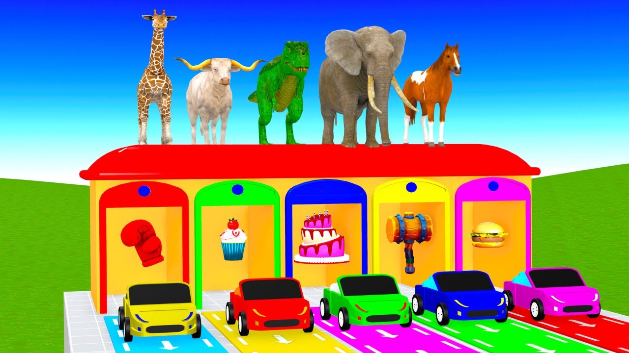 Long Slide Game with Cow Elephant dinosaur goat horse 3d Animal Game Funny 3d Animals