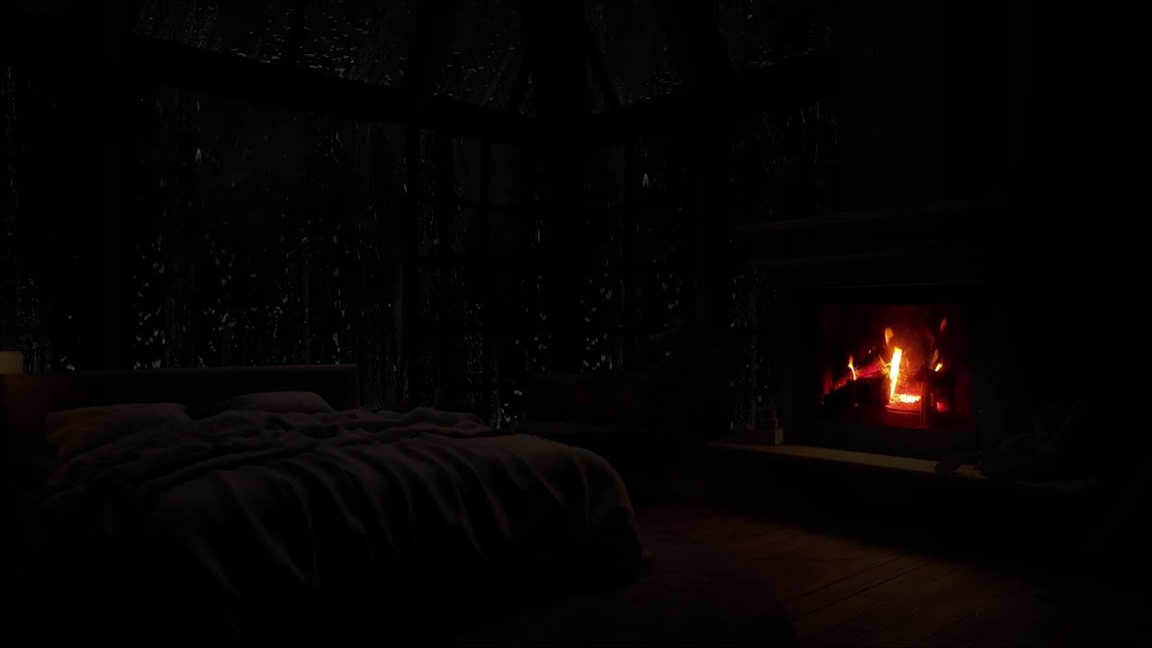 Rain and Fireplace Sounds for Nighttime Focus and Relaxation - Fireside Ambiance