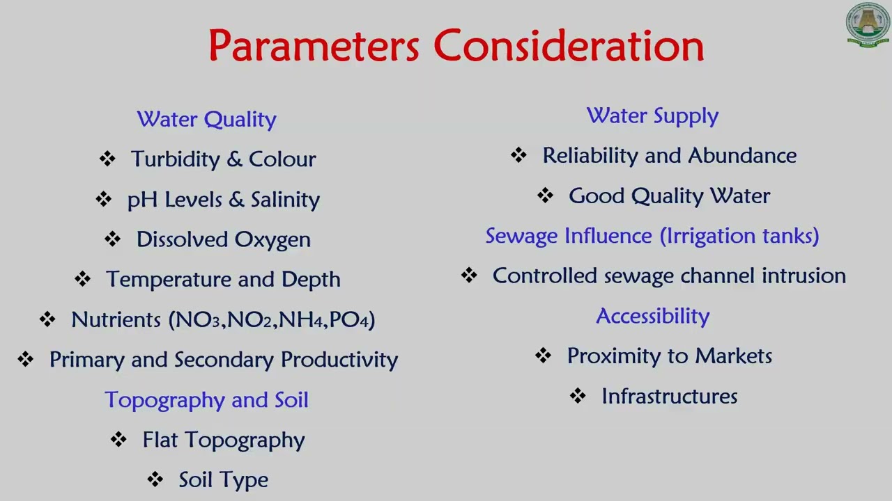Water quality management in fresh water fish farming