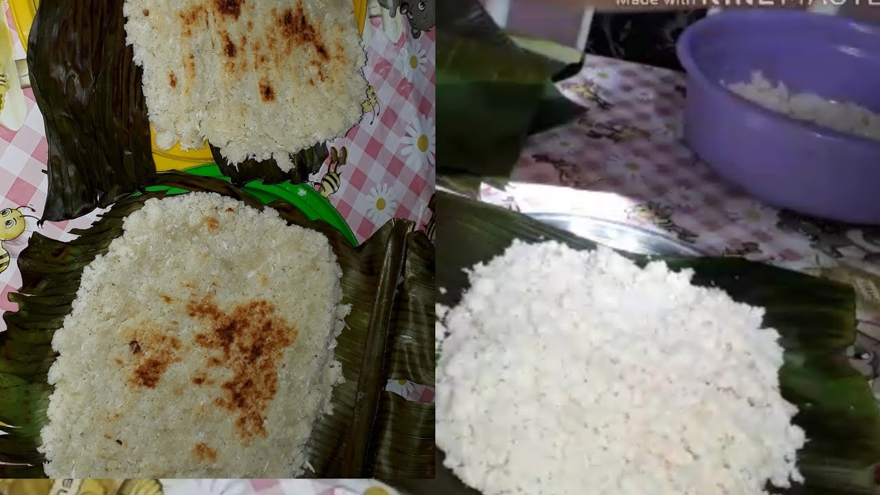 Beiju de Coco com farinha  mandioca feito na palha de bananeira em casa no fogão a gás