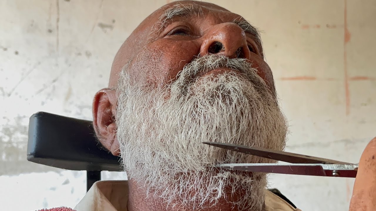 Old Man Head Clean Shave With Blade | Beard Line Setting | Barber Transformation
