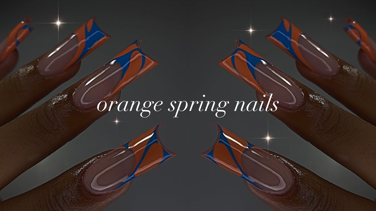CLASSY ORANGE SPRING NAILS🍊🧡| In-depth acrylic application + abstract nail art!✨