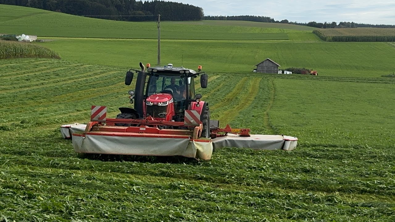 MASSEY FERGUSON 7718 S KUHN GMD 8730 Mähwerk Mäht Wiesen Traktor 🚜 Video Kamera 