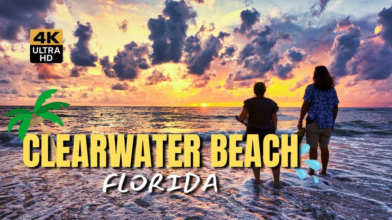 Clearwater Beach Florida Sunset Walk 🌅 4K Relaxing Waves & Ocean Sounds