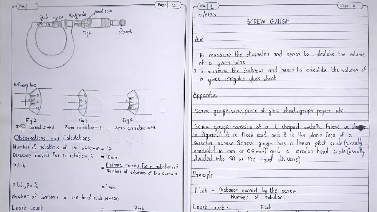 Class 12(Plus two)Physics practical record(SCREW GAUGE,MOMENT BAR,HELICAL SPRING & SIMPLE PENDULUM)
