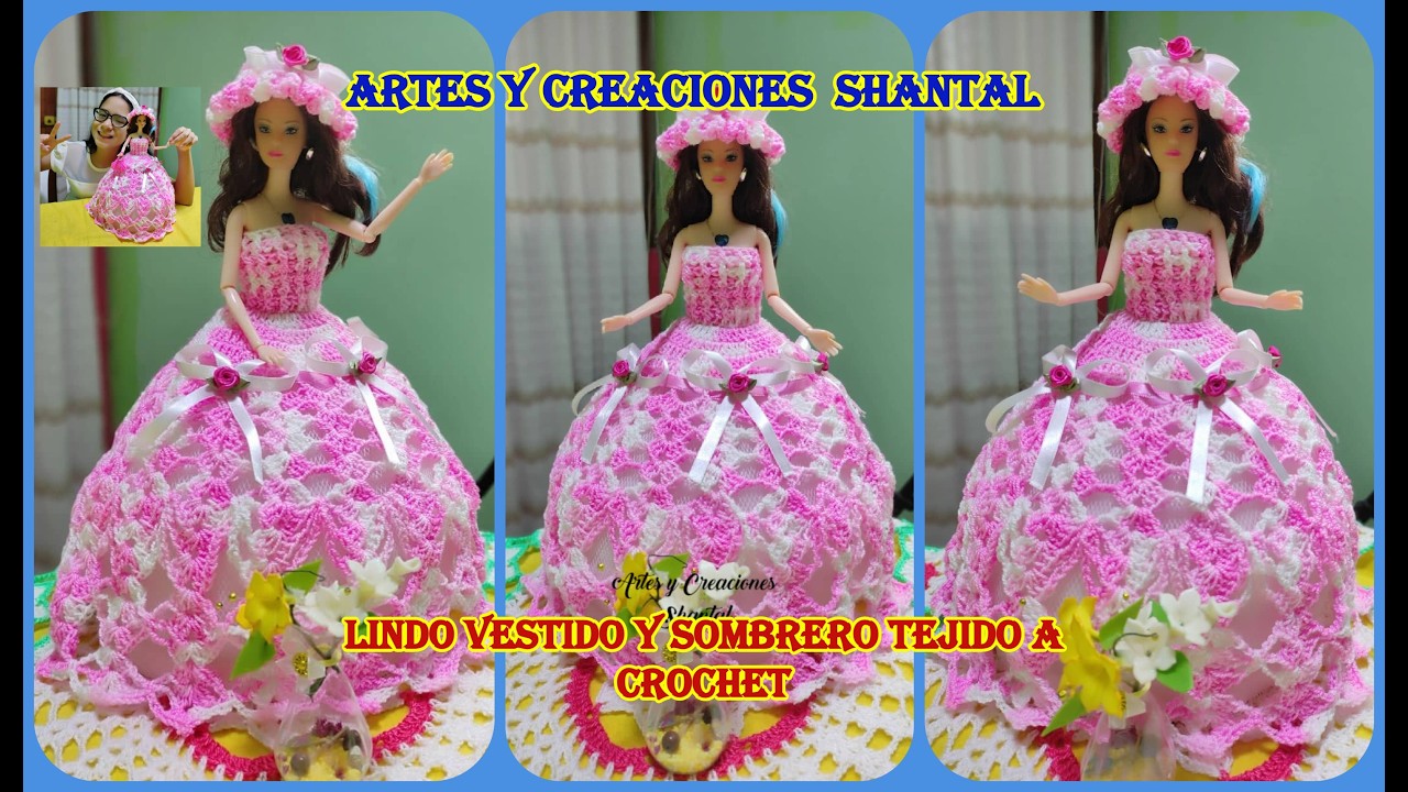 Mira Este Bello Vestido Elegante y Sombrero Para Muñeca Paso a Paso Tejido a Crochet.