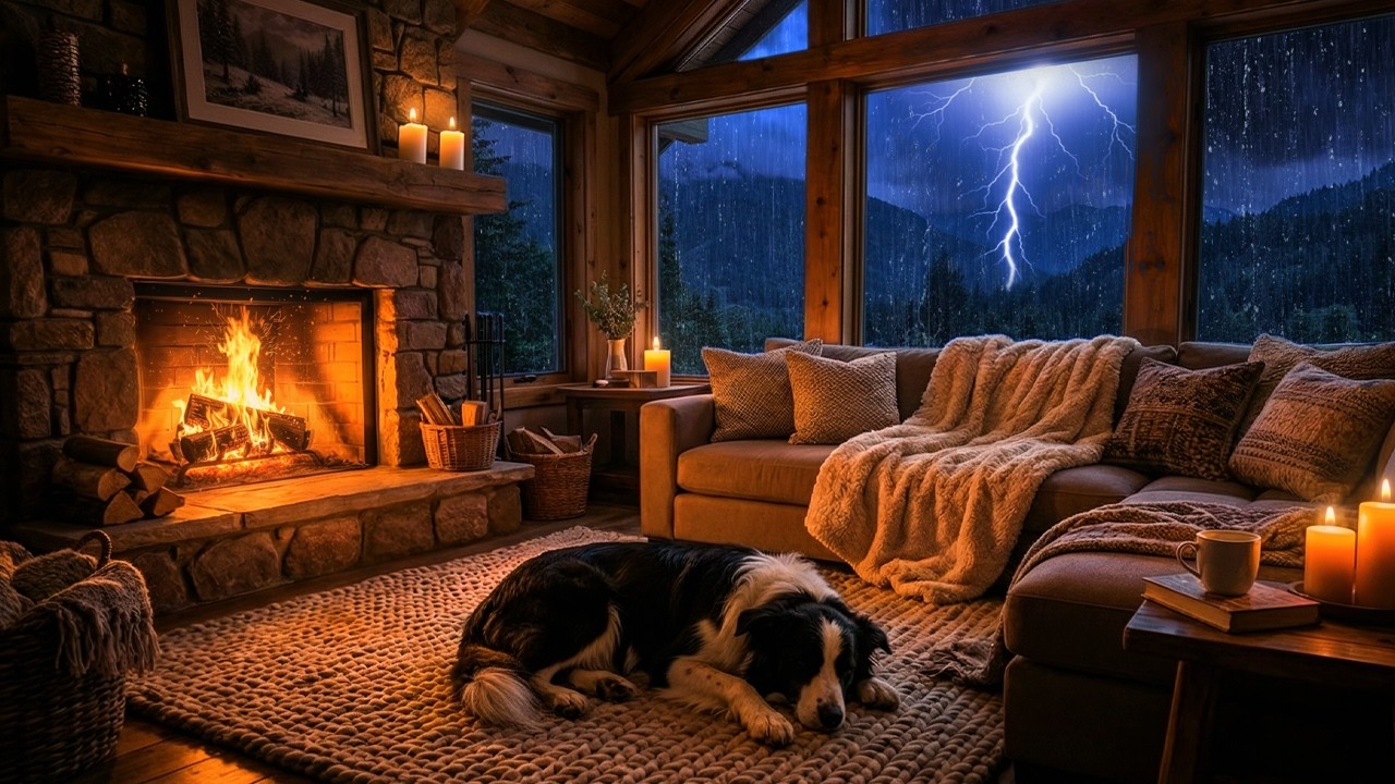 Rain on Window & Thunder Sounds ⚡ Cozy Bedroom ASMR with Pets 🛌