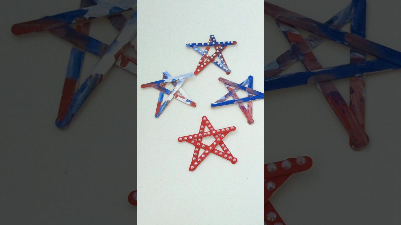 Patriotic Craft Stick Stars for Kids 🇺🇲 #kidscraft #shorts #4thofjuly #craftideas #artsandcrafts