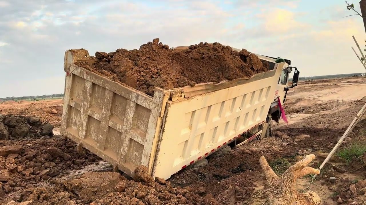 Big Dump Trucks Delivering Soil for Temple Construction | Heavy Trucks Dumping Dirt Working Hard